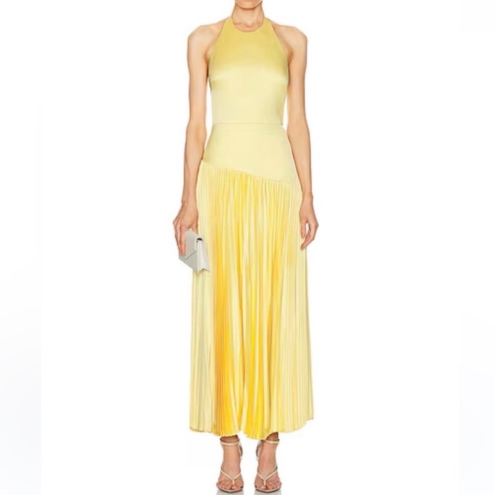 Alexis Saab Pleated Drop Waist Maxi Dress in Yellow S - Picture 3 of 11